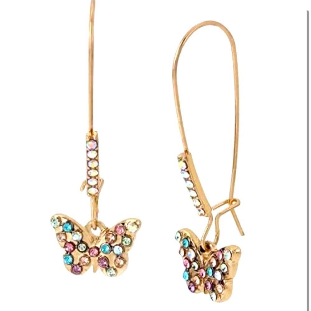 Betsey Johnson Pastel Rainbow Butterfly Long Drop/Dangle Hook Earrings NWT - Picture 2 of 3